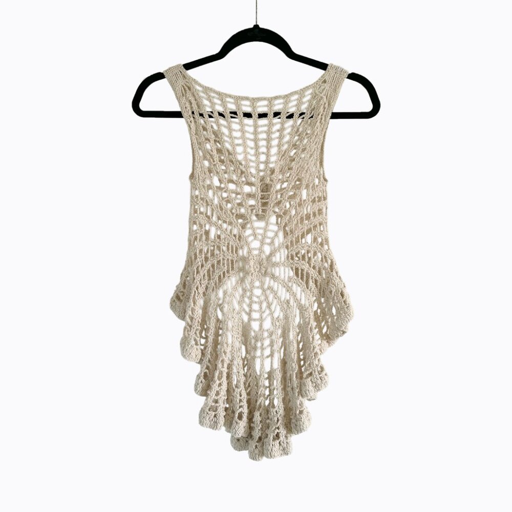 Handmade Crochet Cream Vest XS Y2K Boho Hippie Festival Indie Sleaze Cottagecore - Picture 2 of 6